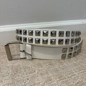 Studded Belt Unisex L White Double Row Pyramid Punk Emo Grunge Goth Y2K HotTopic